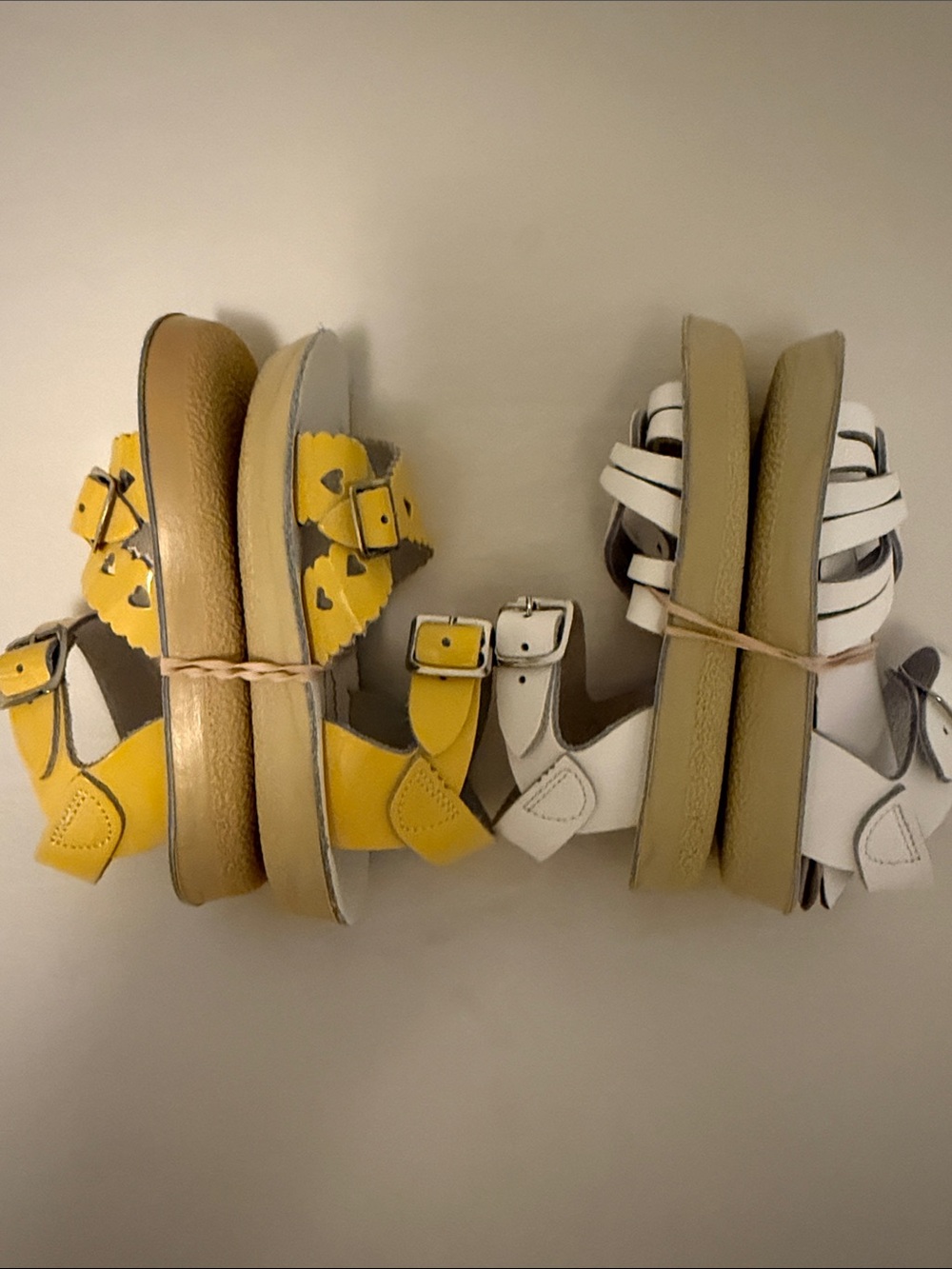 Kids Yellow and White Leather Saltwater Sandals Buckle Sandals